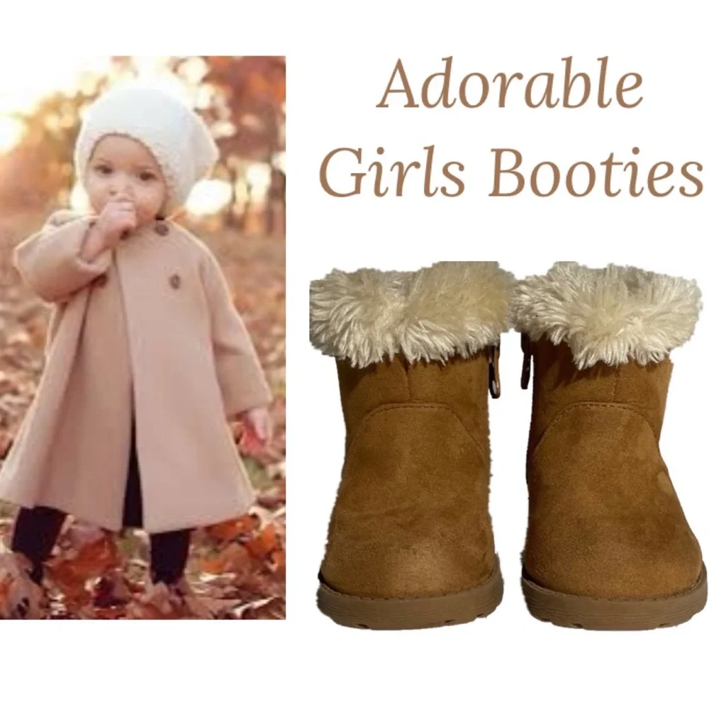 Brown Booties Warm  Winter Fur Cuff Boots Sherpa Lined Girls Size 5